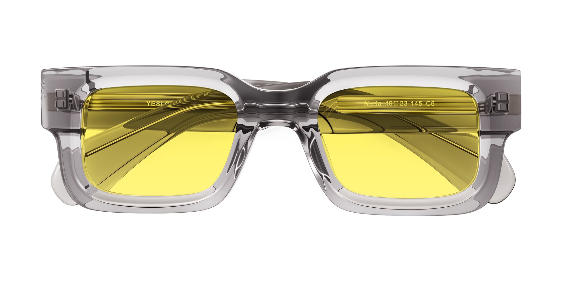 Folded Front of Nuria in Transparent Gray with Medium Yellow Tinted Lenses