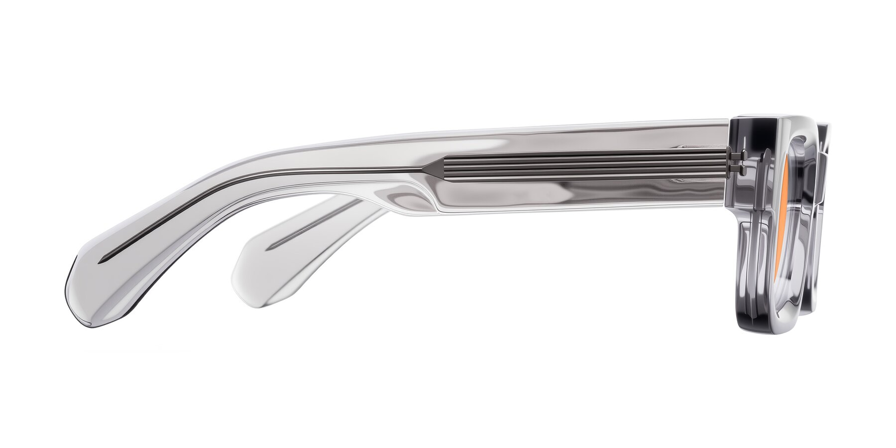 Side of Nuria in Transparent Gray with Medium Orange Tinted Lenses