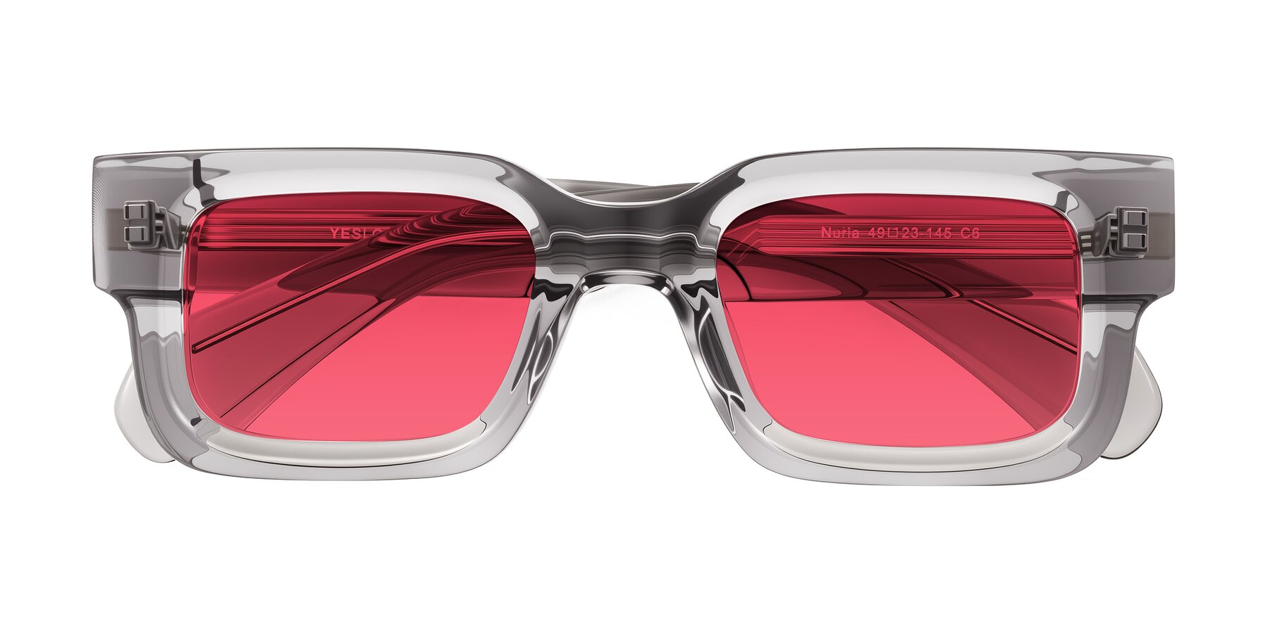 Folded Front of Nuria in Transparent Gray with Red Tinted Lenses