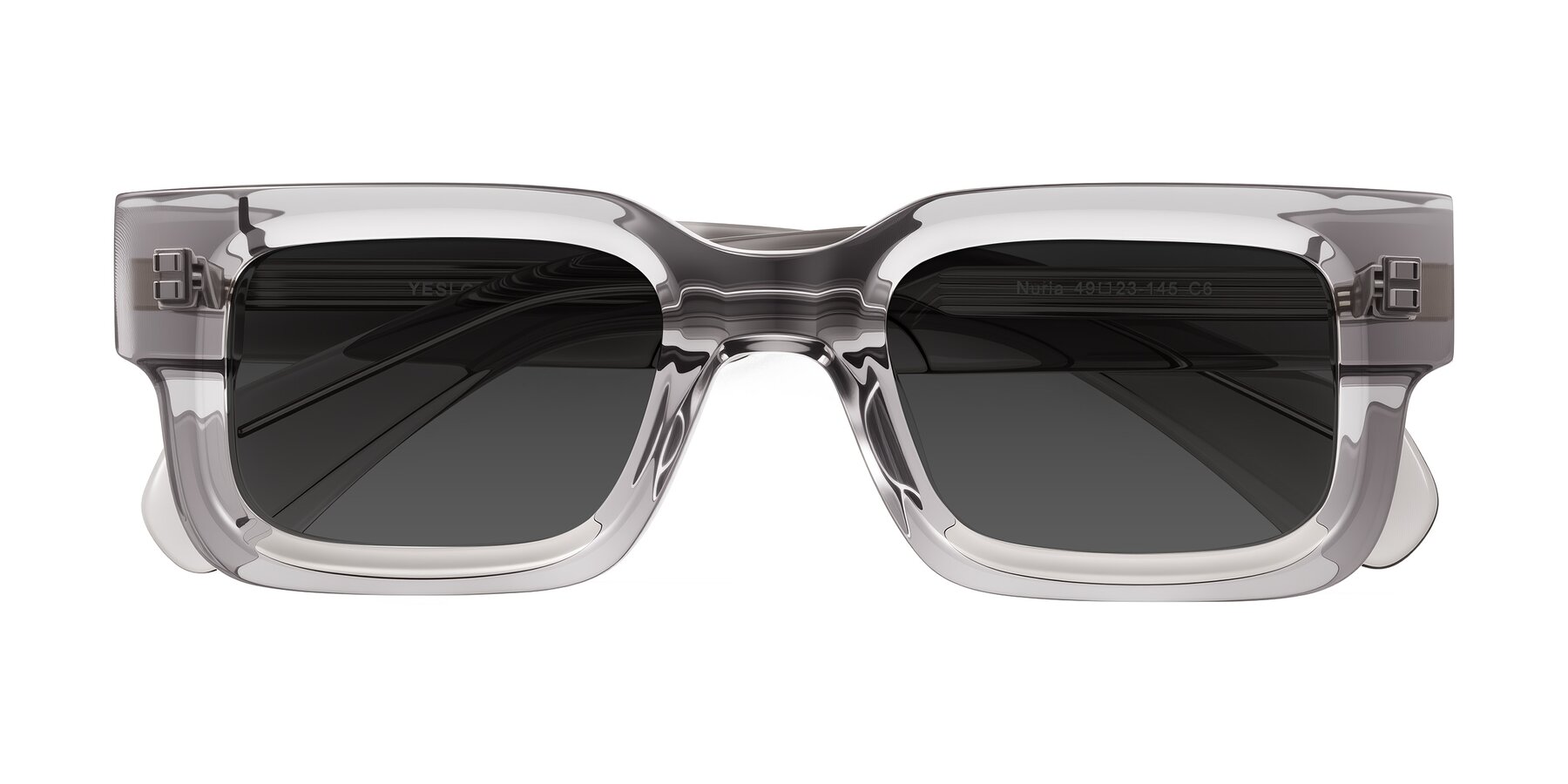 Folded Front of Nuria in Transparent Gray with Gray Tinted Lenses