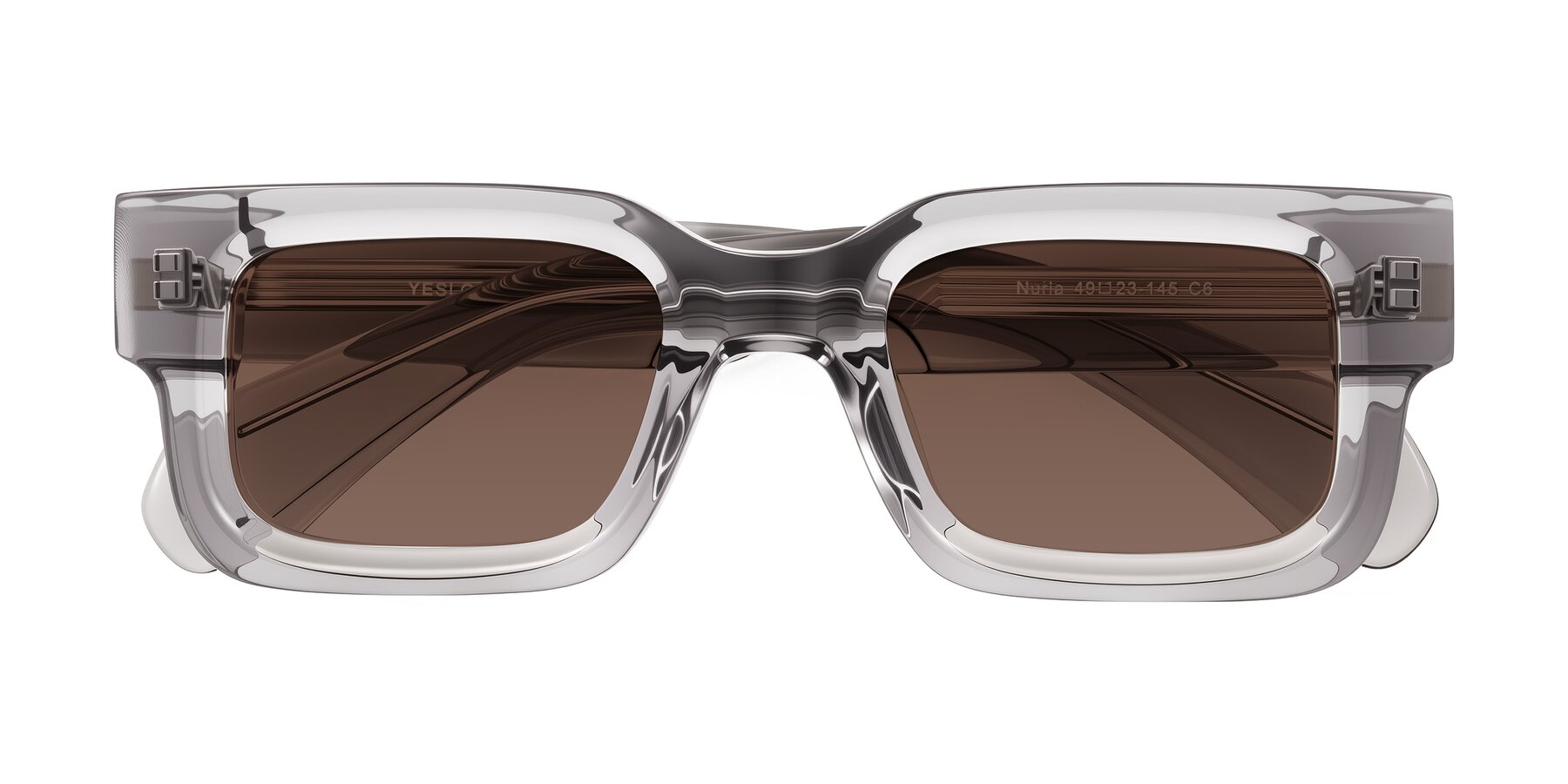 Folded Front of Nuria in Transparent Gray with Brown Tinted Lenses