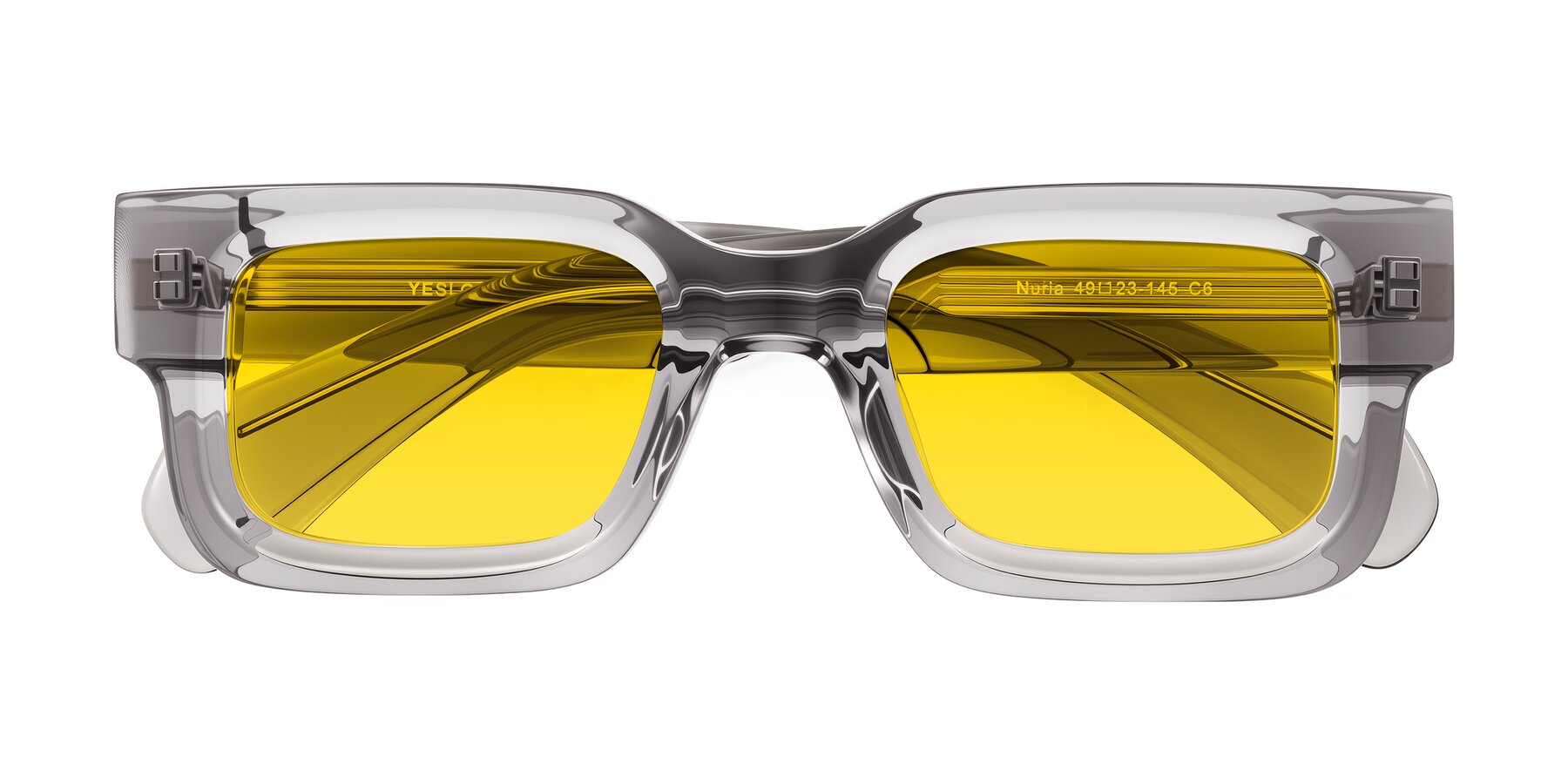 Folded Front of Nuria in Transparent Gray with Yellow Tinted Lenses