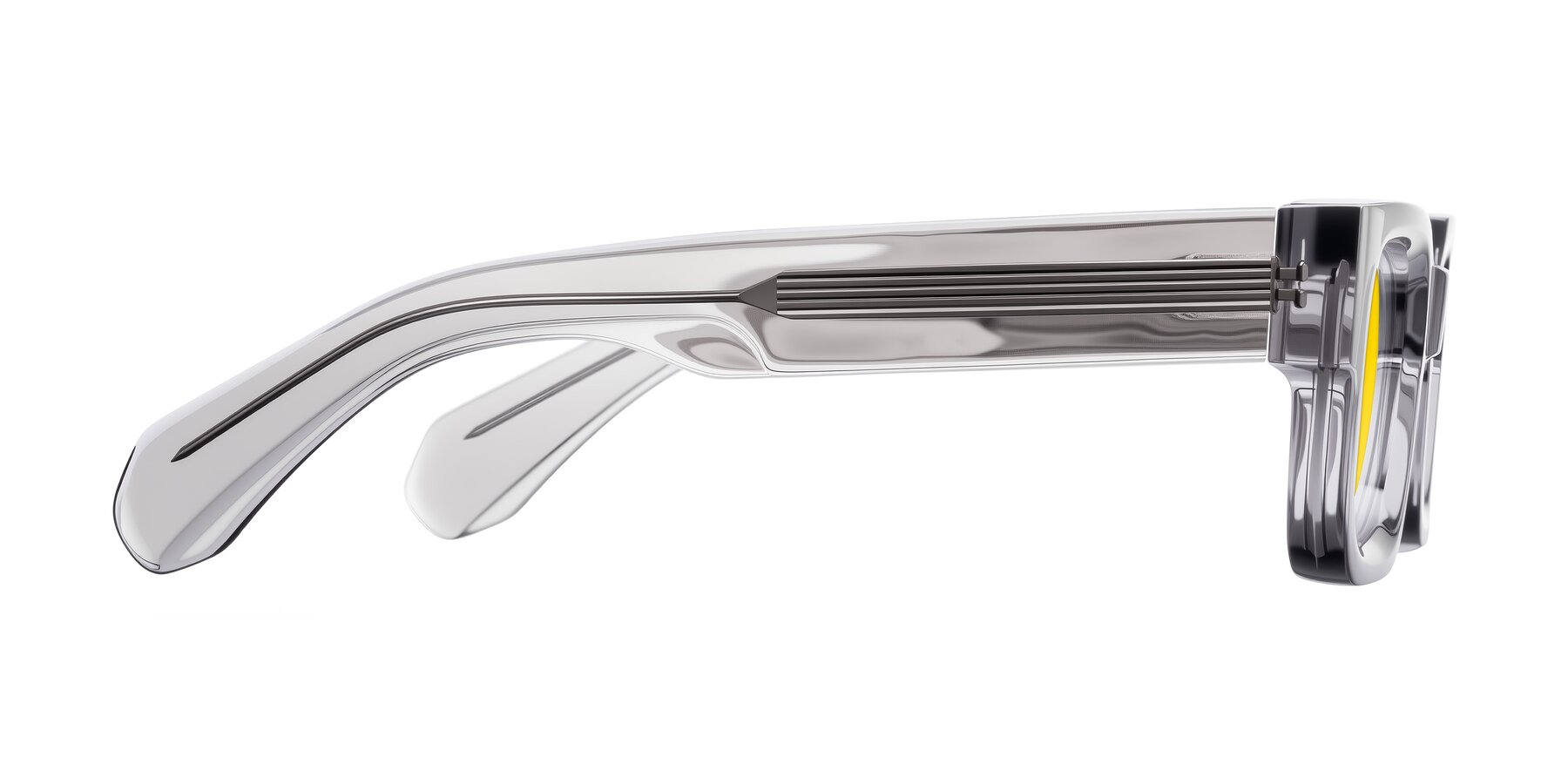 Side of Nuria in Transparent Gray with Yellow Tinted Lenses