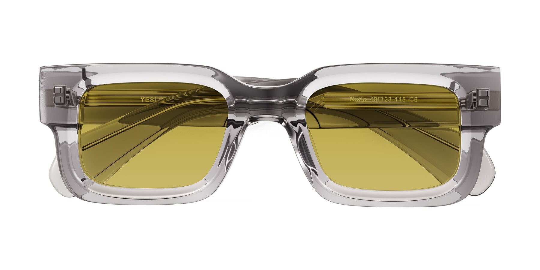 Folded Front of Nuria in Transparent Gray with Champagne Tinted Lenses