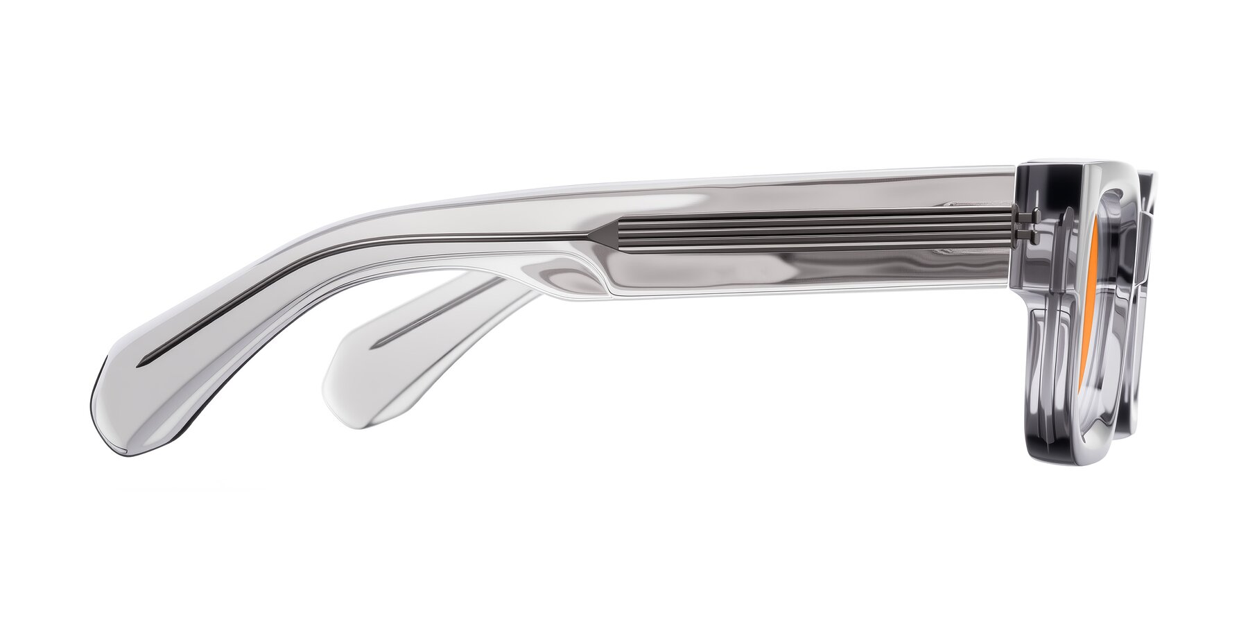 Side of Nuria in Transparent Gray with Orange Tinted Lenses