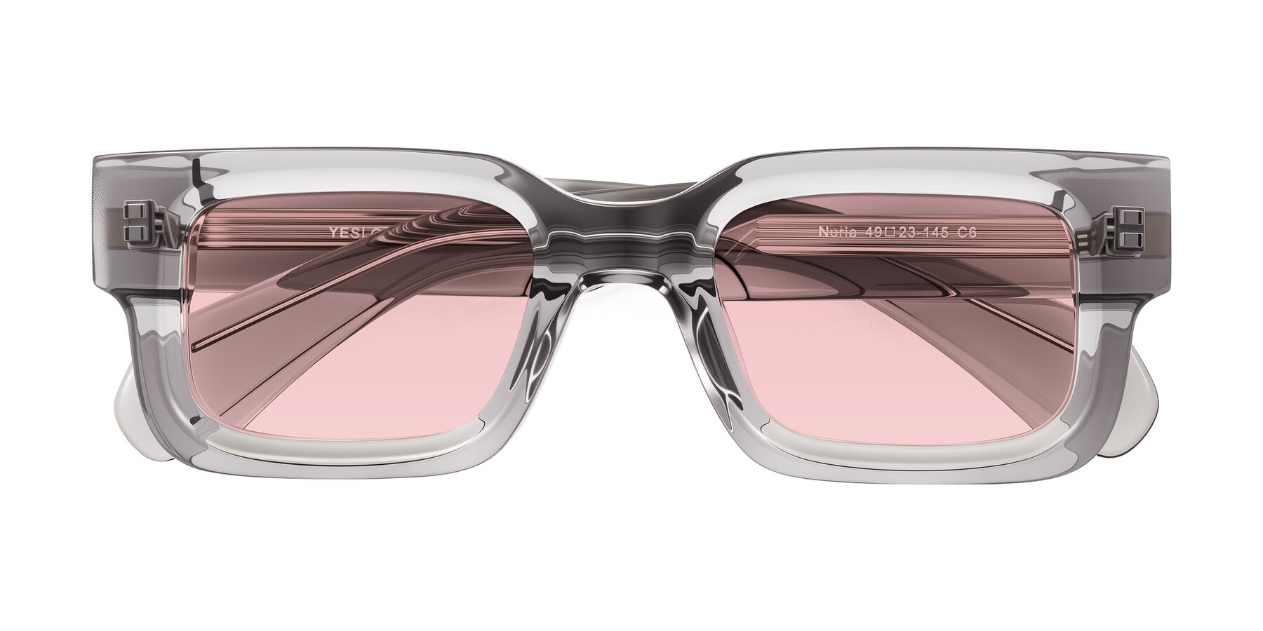 Folded Front of Nuria in Transparent Gray with Light Garnet Tinted Lenses