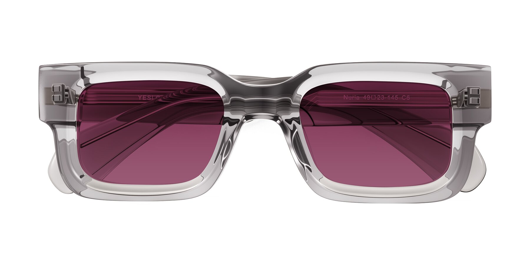 Folded Front of Nuria in Transparent Gray with Wine Tinted Lenses