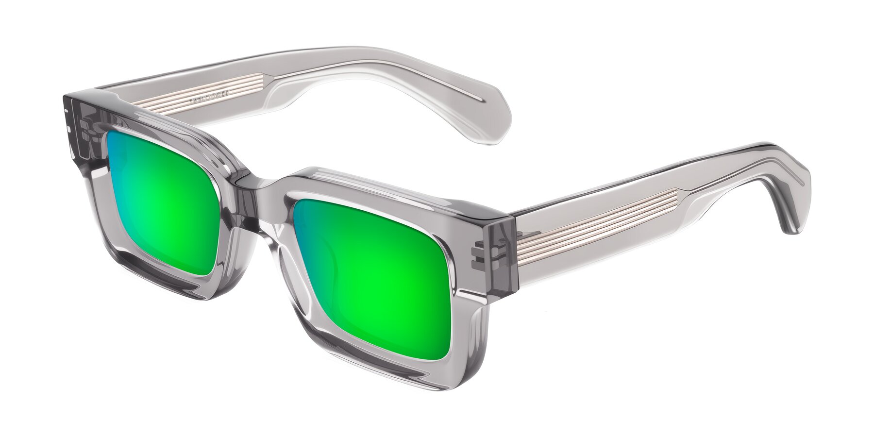 Angle of Nuria in Transparent Gray with Green Mirrored Lenses