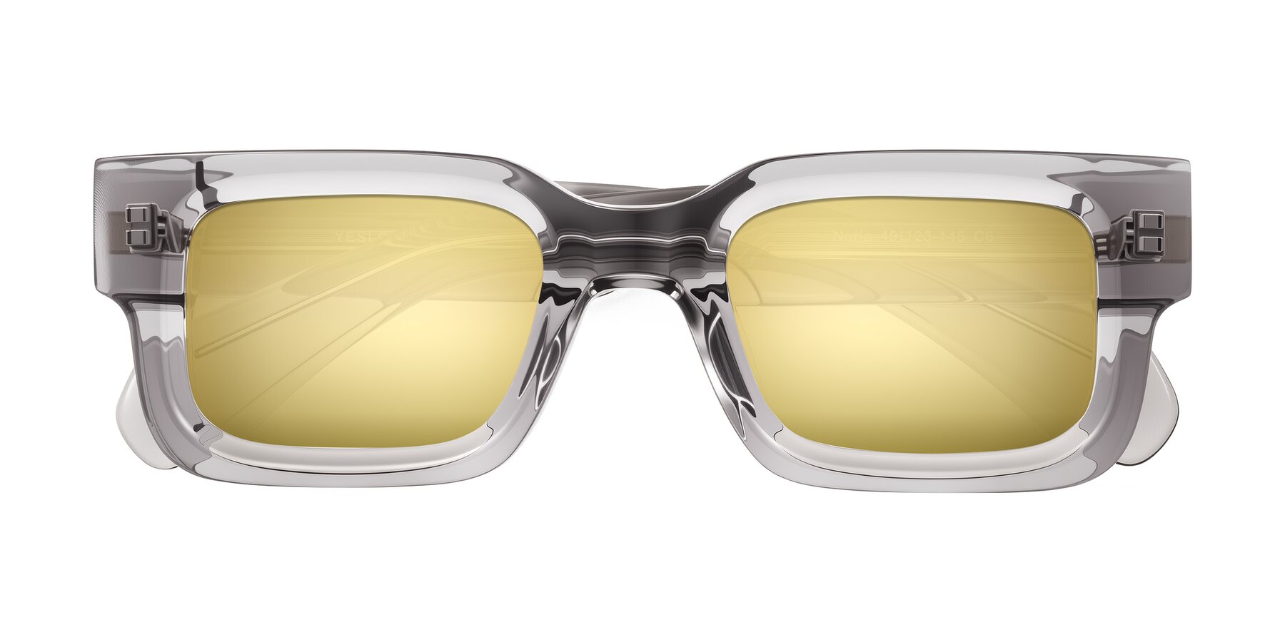 Folded Front of Nuria in Transparent Gray with Gold Mirrored Lenses