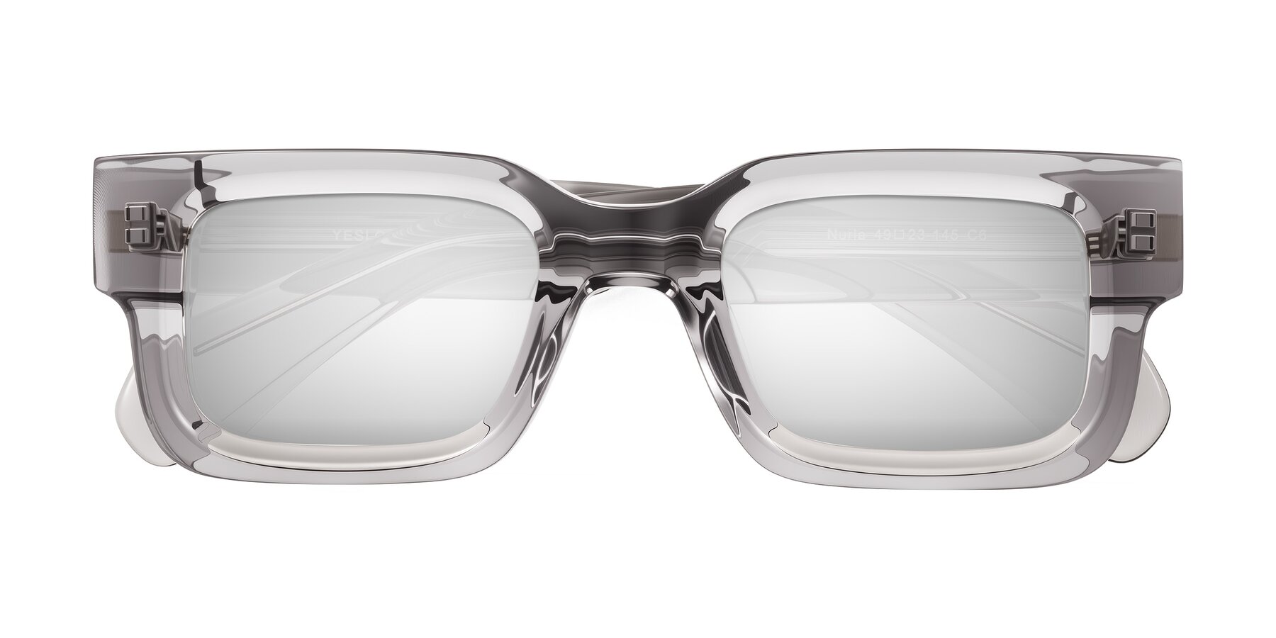 Folded Front of Nuria in Transparent Gray with Silver Mirrored Lenses
