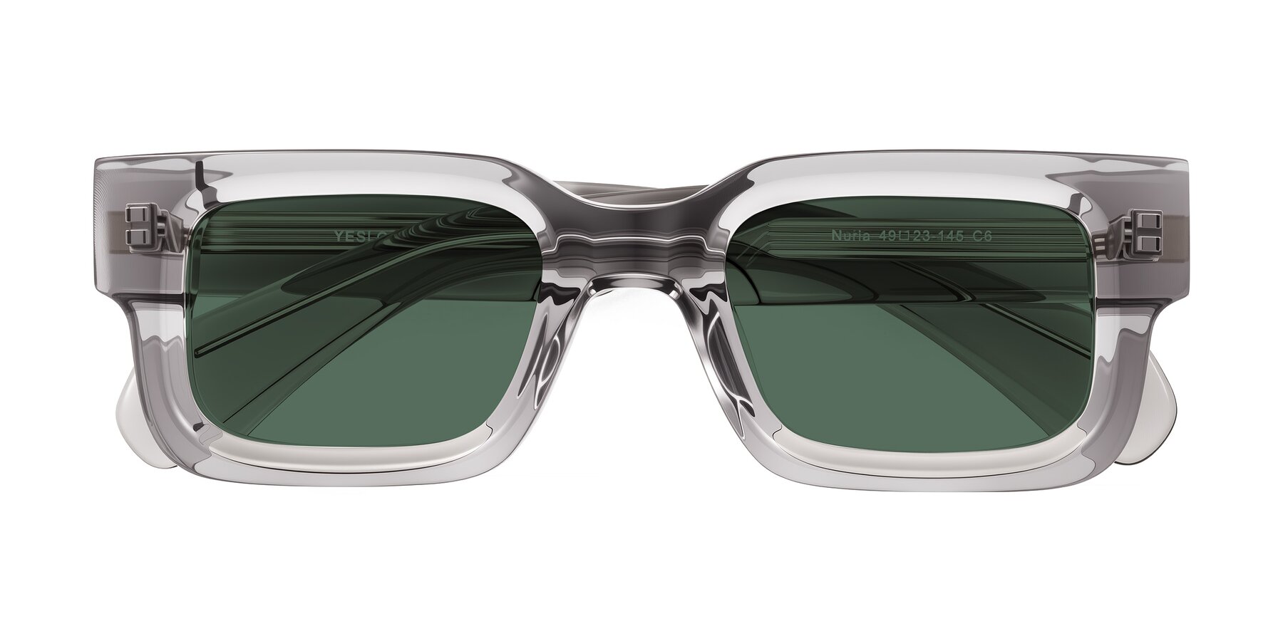 Folded Front of Nuria in Transparent Gray with Green Polarized Lenses