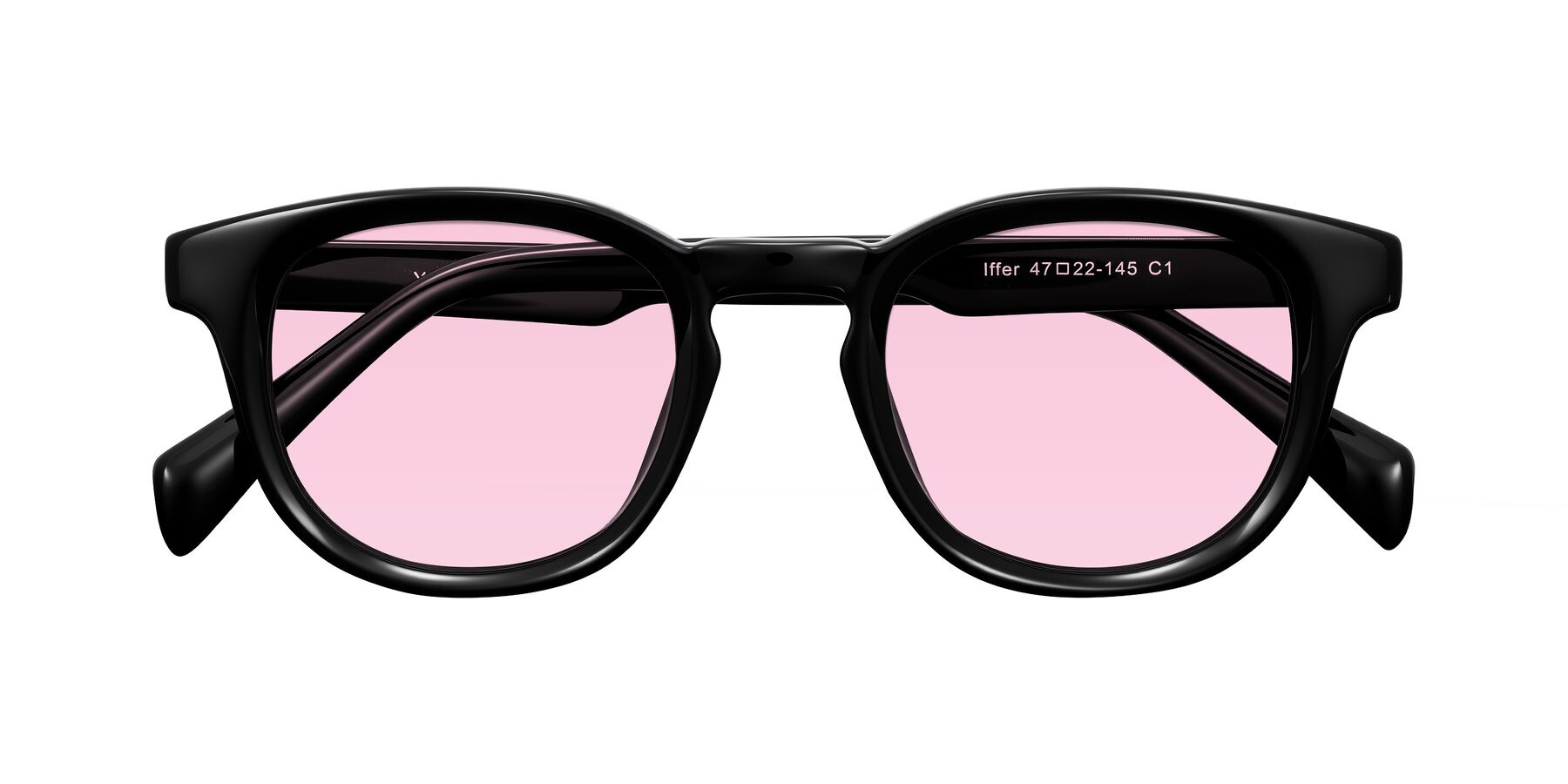 Folded Front of Iffer in Black with Light Pink Tinted Lenses