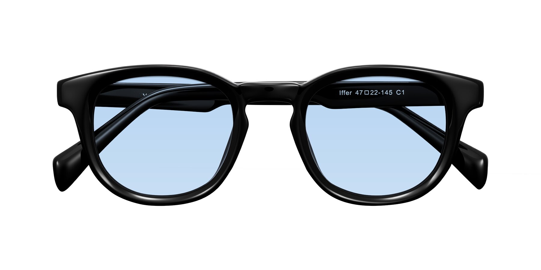 Folded Front of Iffer in Black with Light Blue Tinted Lenses