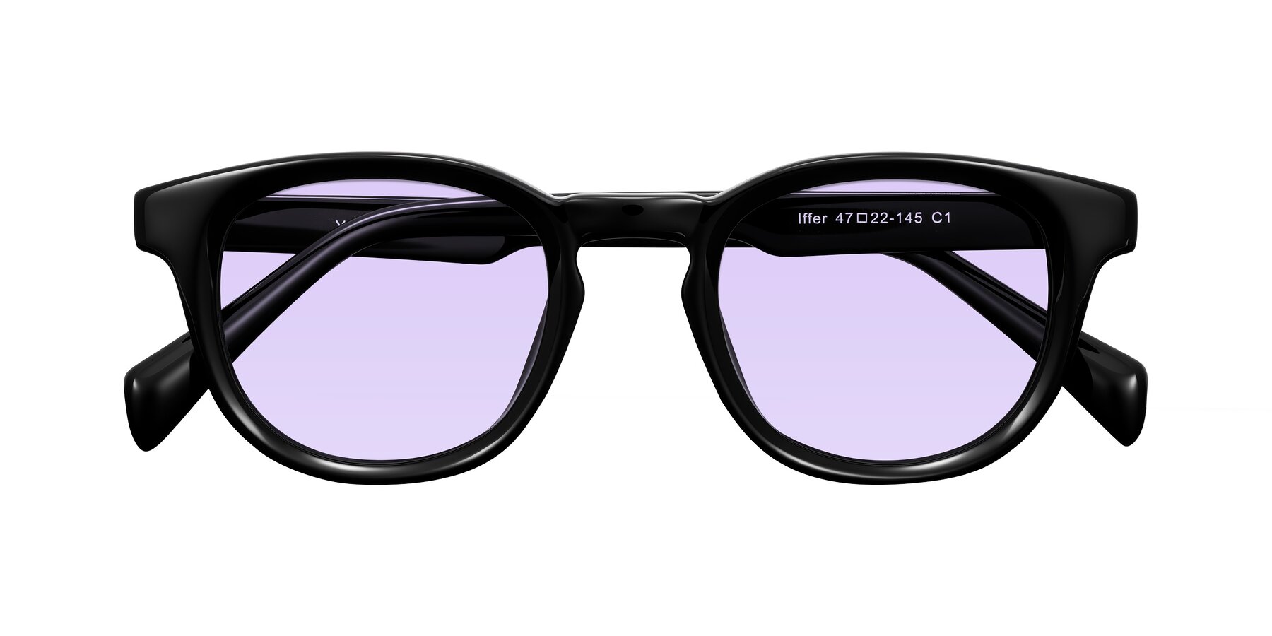 Folded Front of Iffer in Black with Light Purple Tinted Lenses