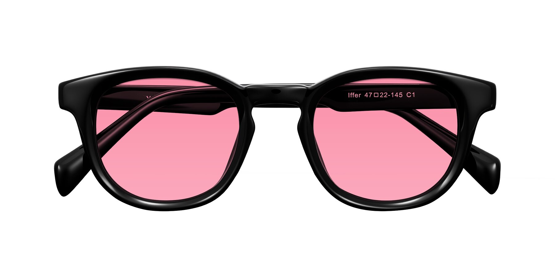 Folded Front of Iffer in Black with Pink Tinted Lenses