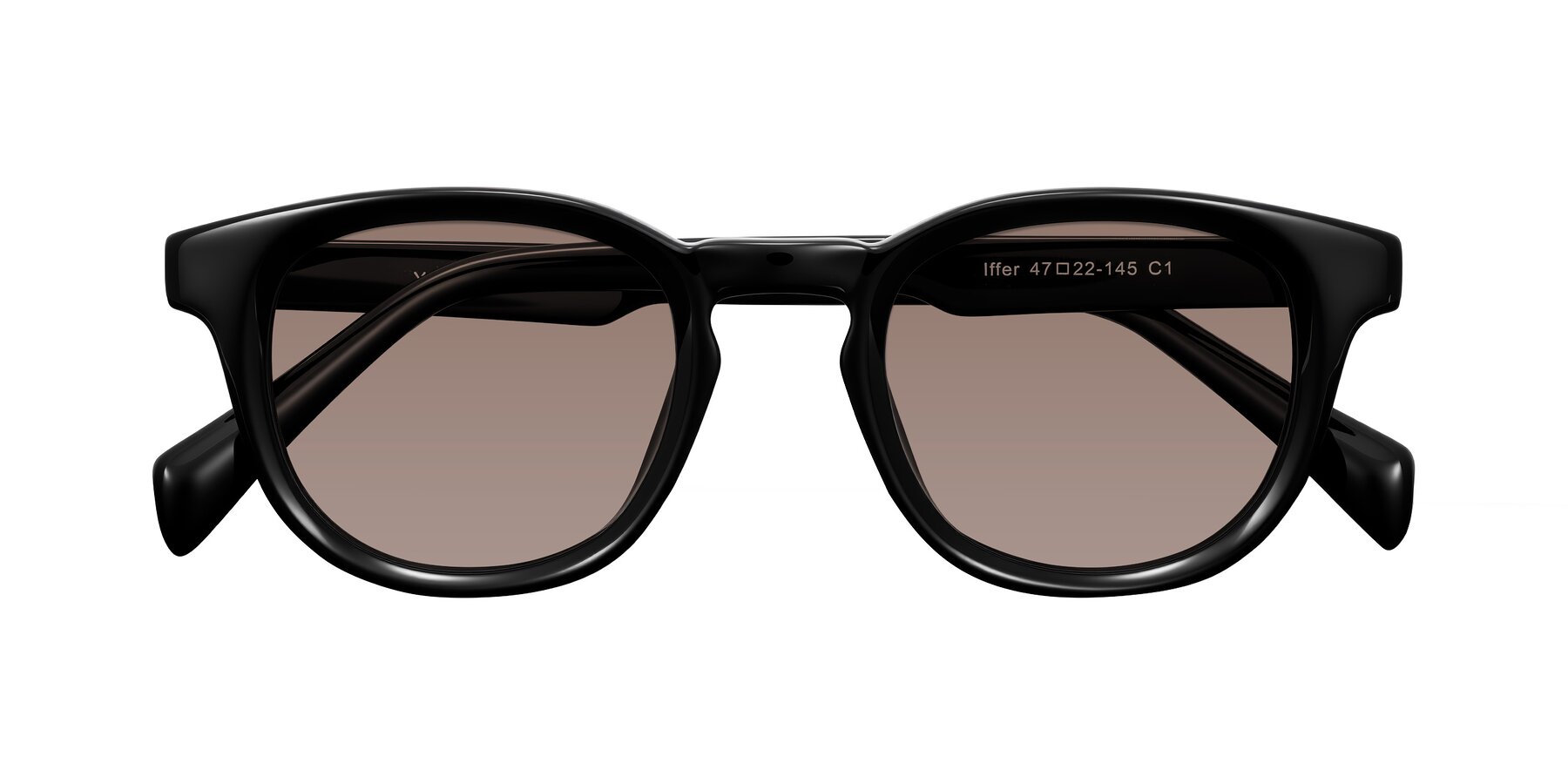 Folded Front of Iffer in Black with Medium Brown Tinted Lenses