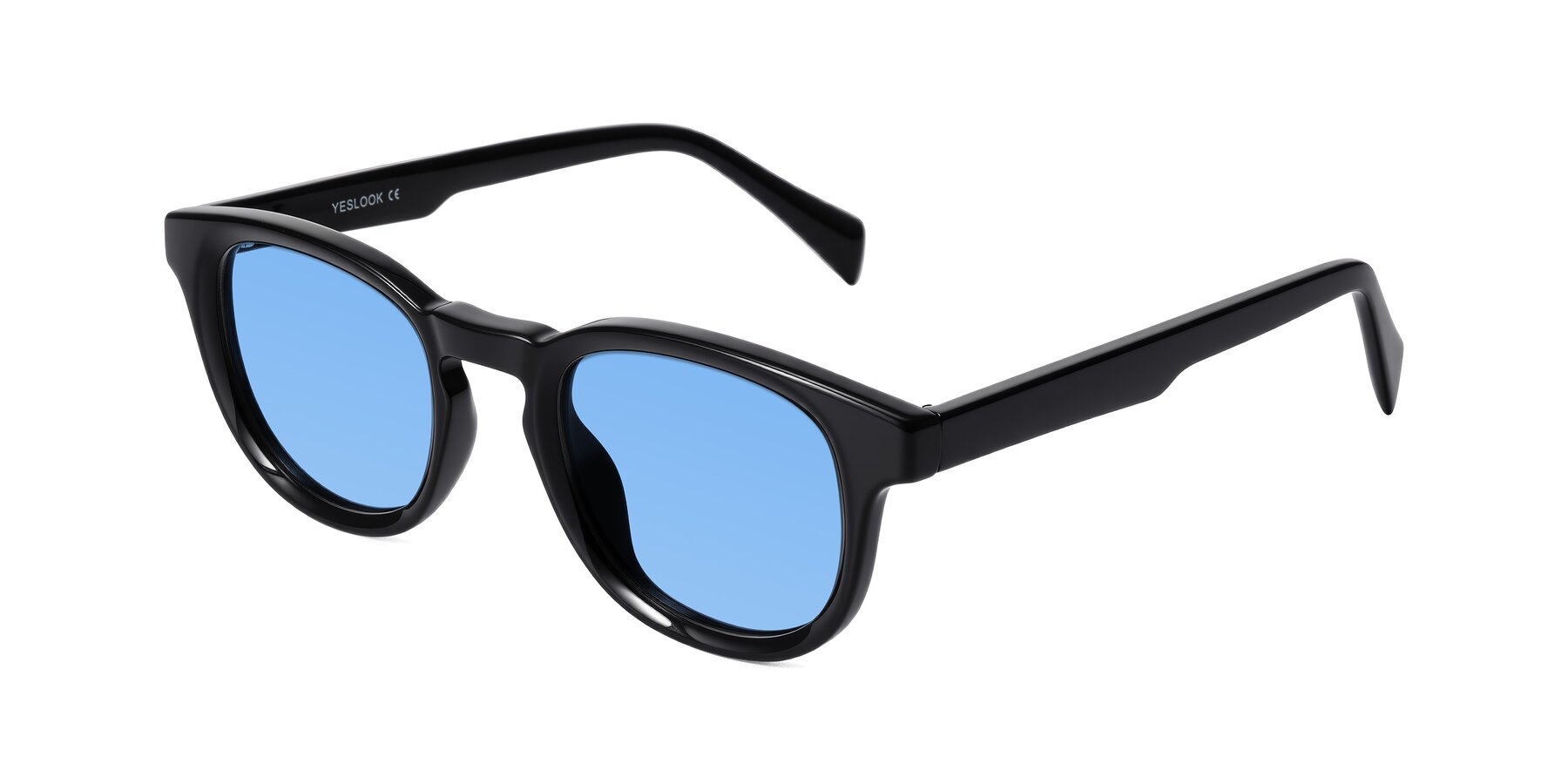 Angle of Iffer in Black with Medium Blue Tinted Lenses