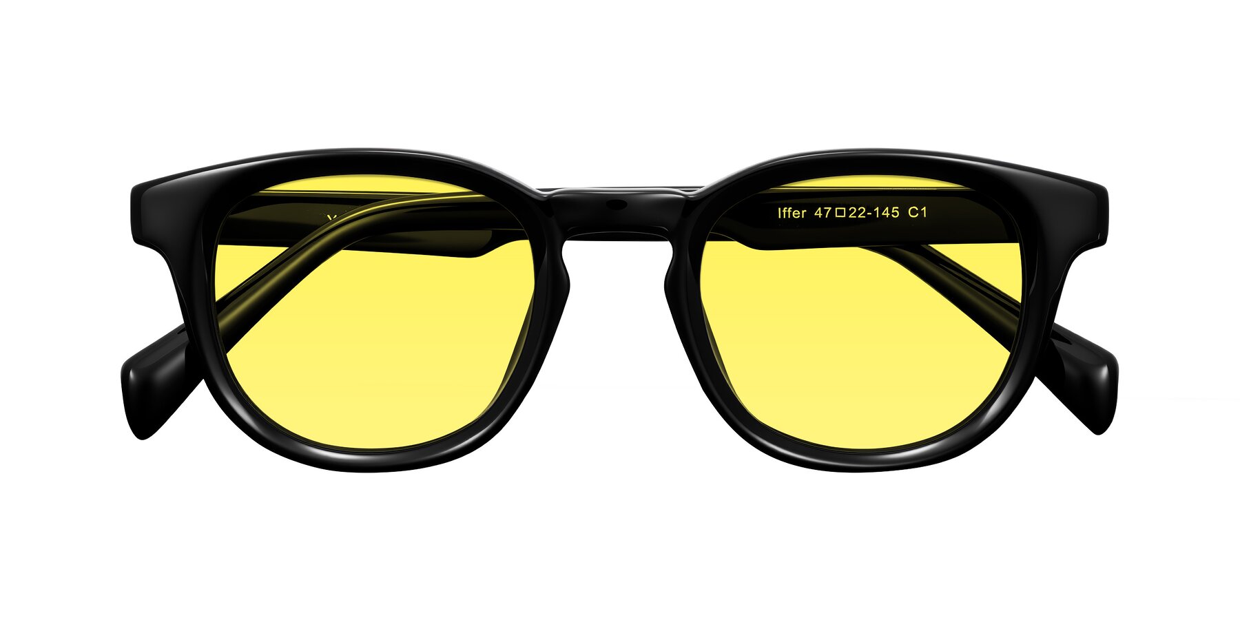 Folded Front of Iffer in Black with Medium Yellow Tinted Lenses
