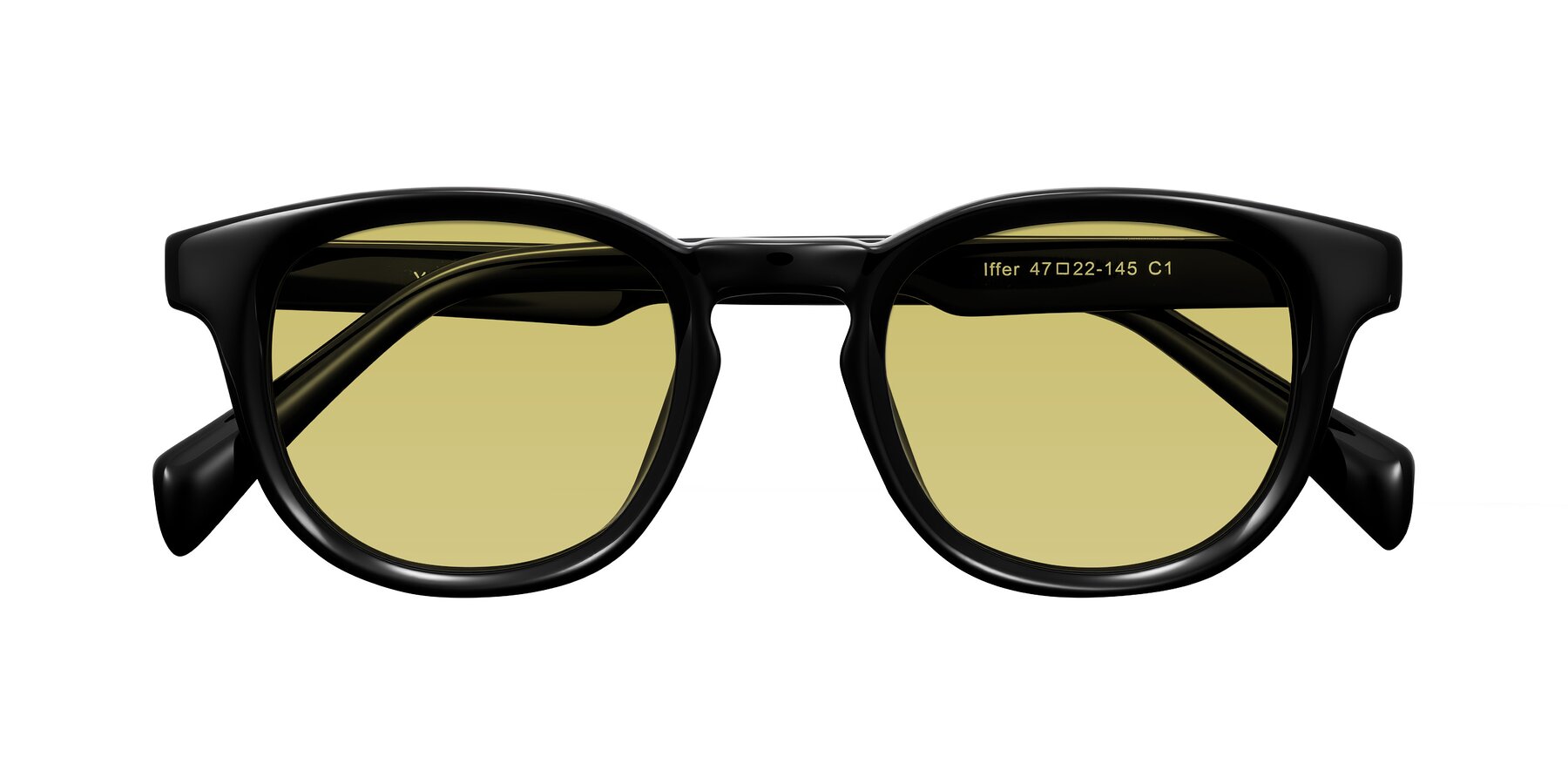 Folded Front of Iffer in Black with Medium Champagne Tinted Lenses