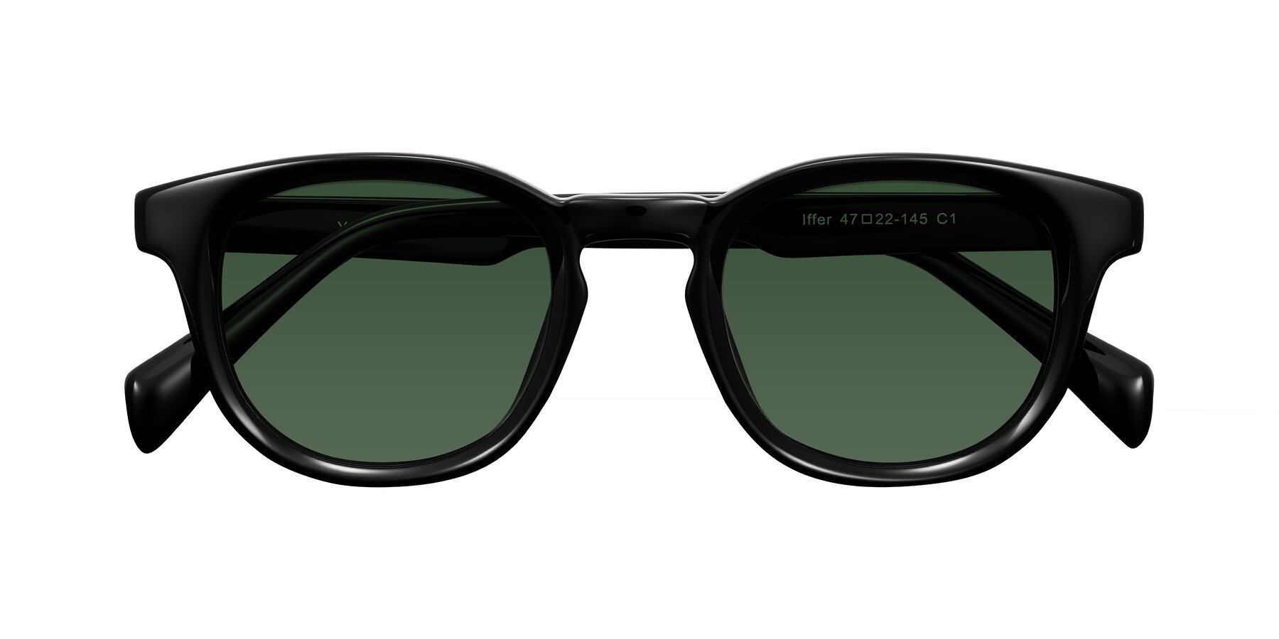 Folded Front of Iffer in Black with Green Tinted Lenses