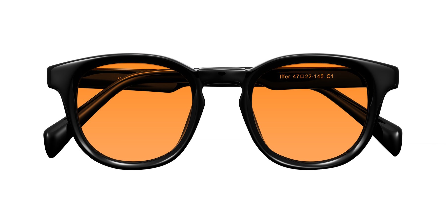 Folded Front of Iffer in Black with Orange Tinted Lenses