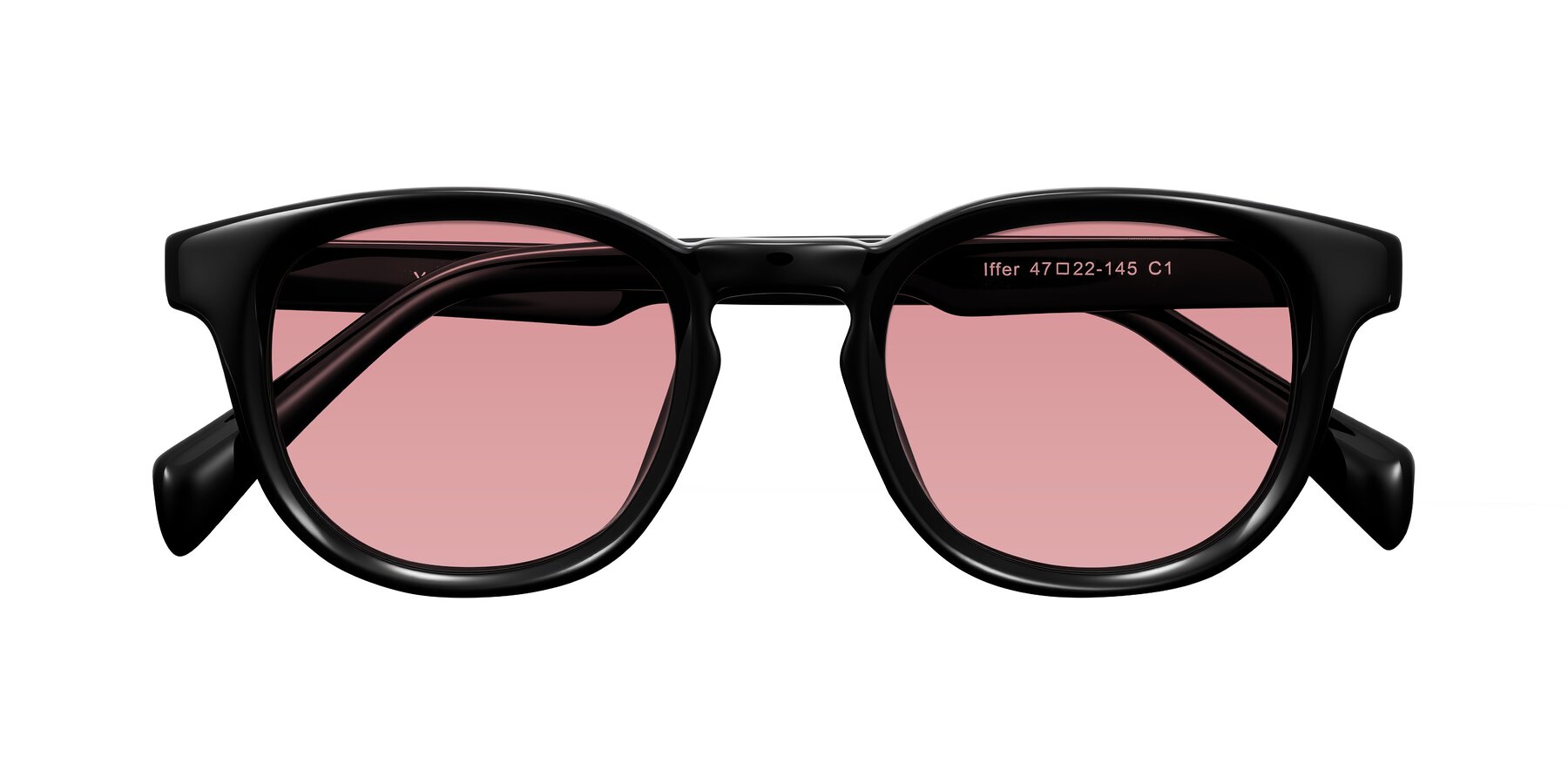 Folded Front of Iffer in Black with Medium Garnet Tinted Lenses