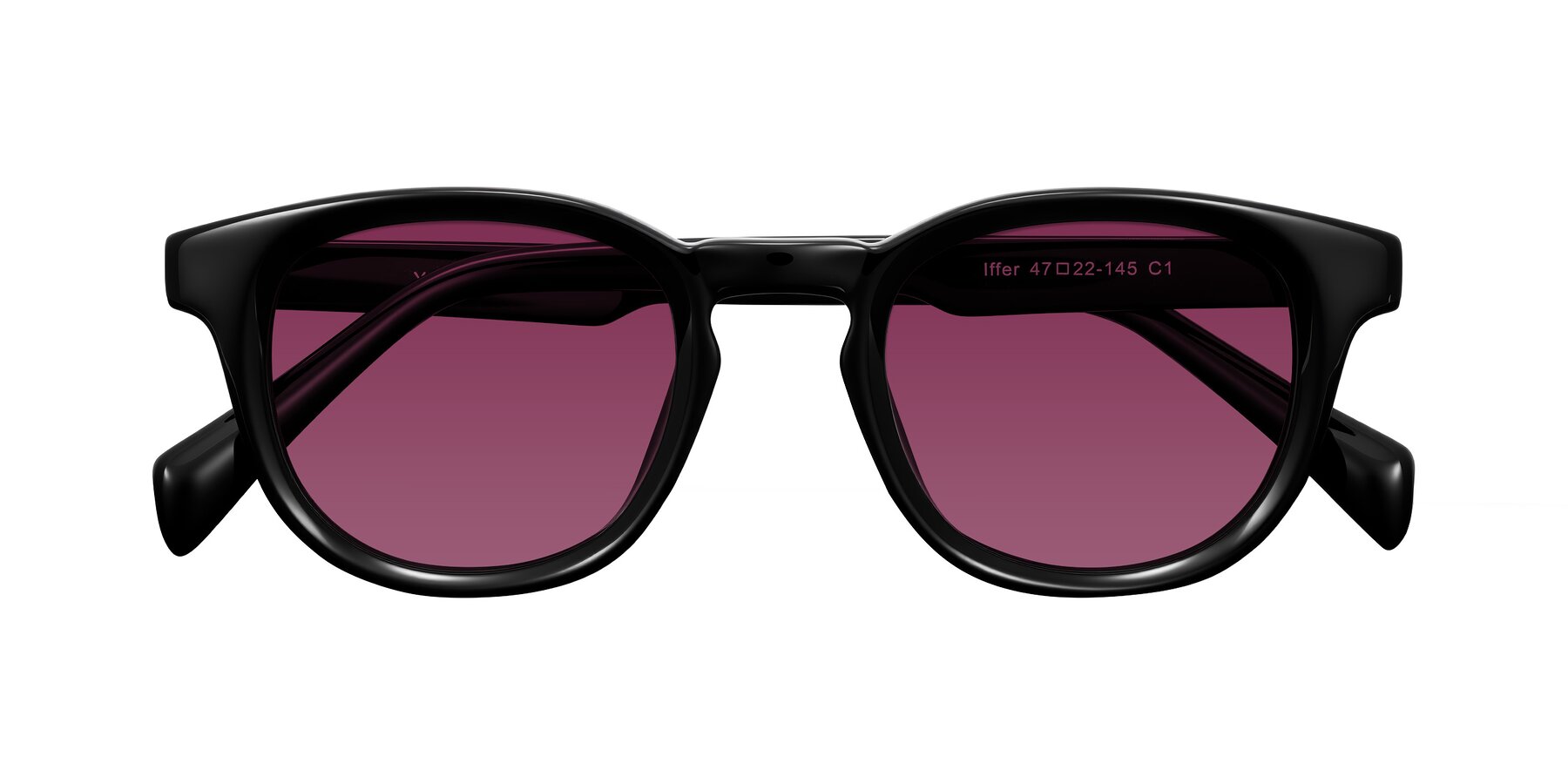 Folded Front of Iffer in Black with Wine Tinted Lenses