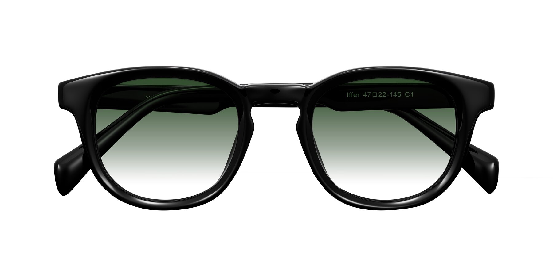 Folded Front of Iffer in Black with Green Gradient Lenses