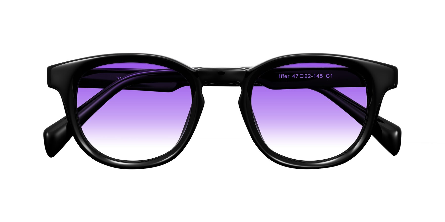 Folded Front of Iffer in Black with Purple Gradient Lenses