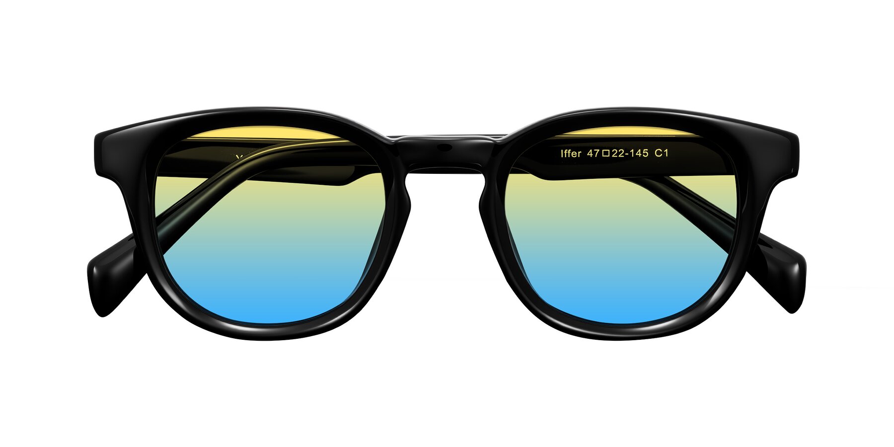 Folded Front of Iffer in Black with Yellow / Blue Gradient Lenses