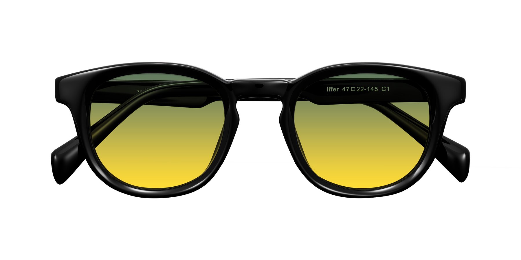 Folded Front of Iffer in Black with Green / Yellow Gradient Lenses