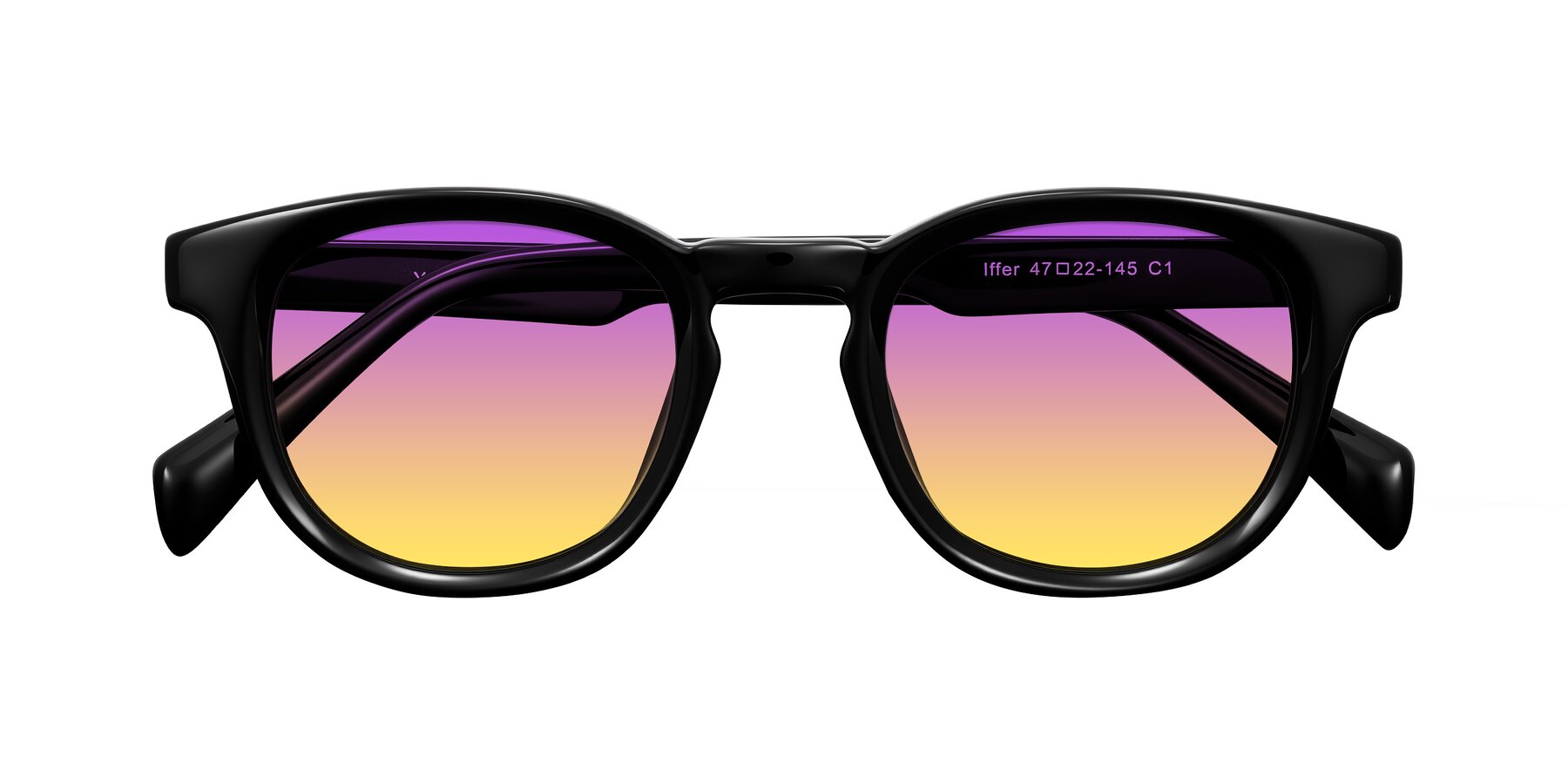 Folded Front of Iffer in Black with Purple / Yellow Gradient Lenses