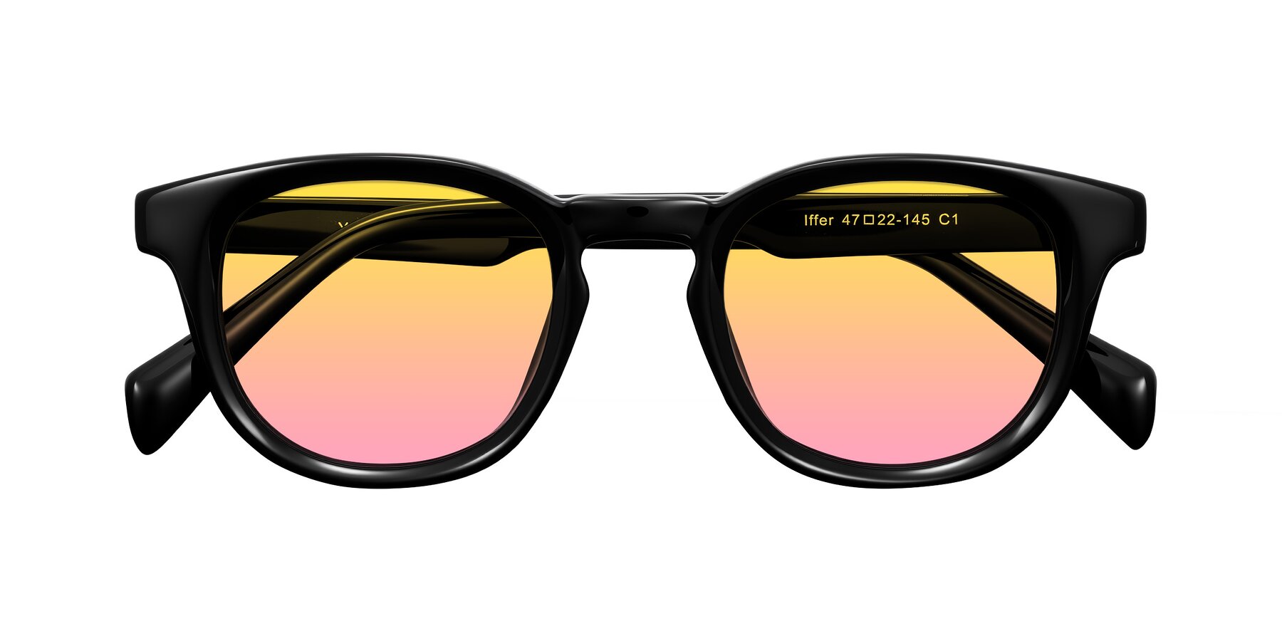 Folded Front of Iffer in Black with Yellow / Pink Gradient Lenses