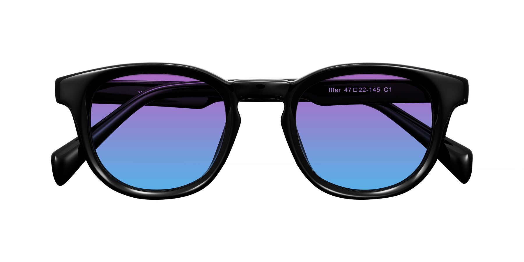Folded Front of Iffer in Black with Purple / Blue Gradient Lenses