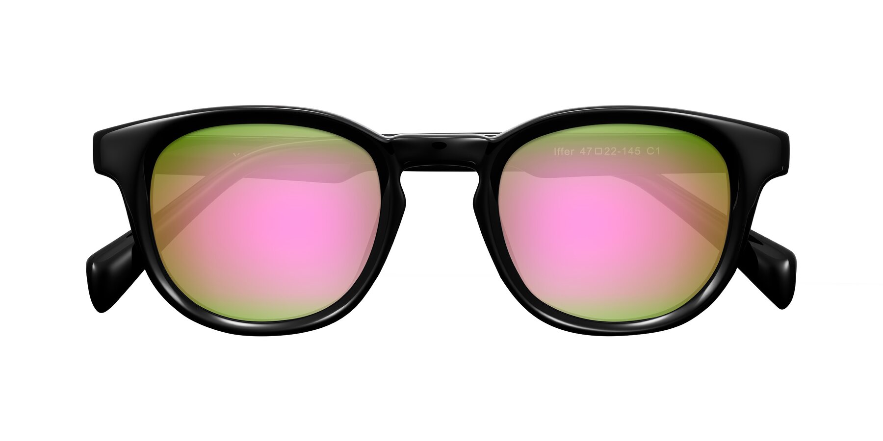 Folded Front of Iffer in Black with Pink Mirrored Lenses