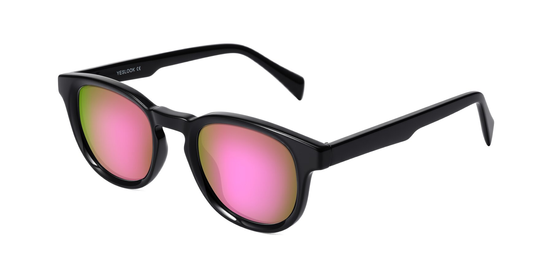 Angle of Iffer in Black with Pink Mirrored Lenses