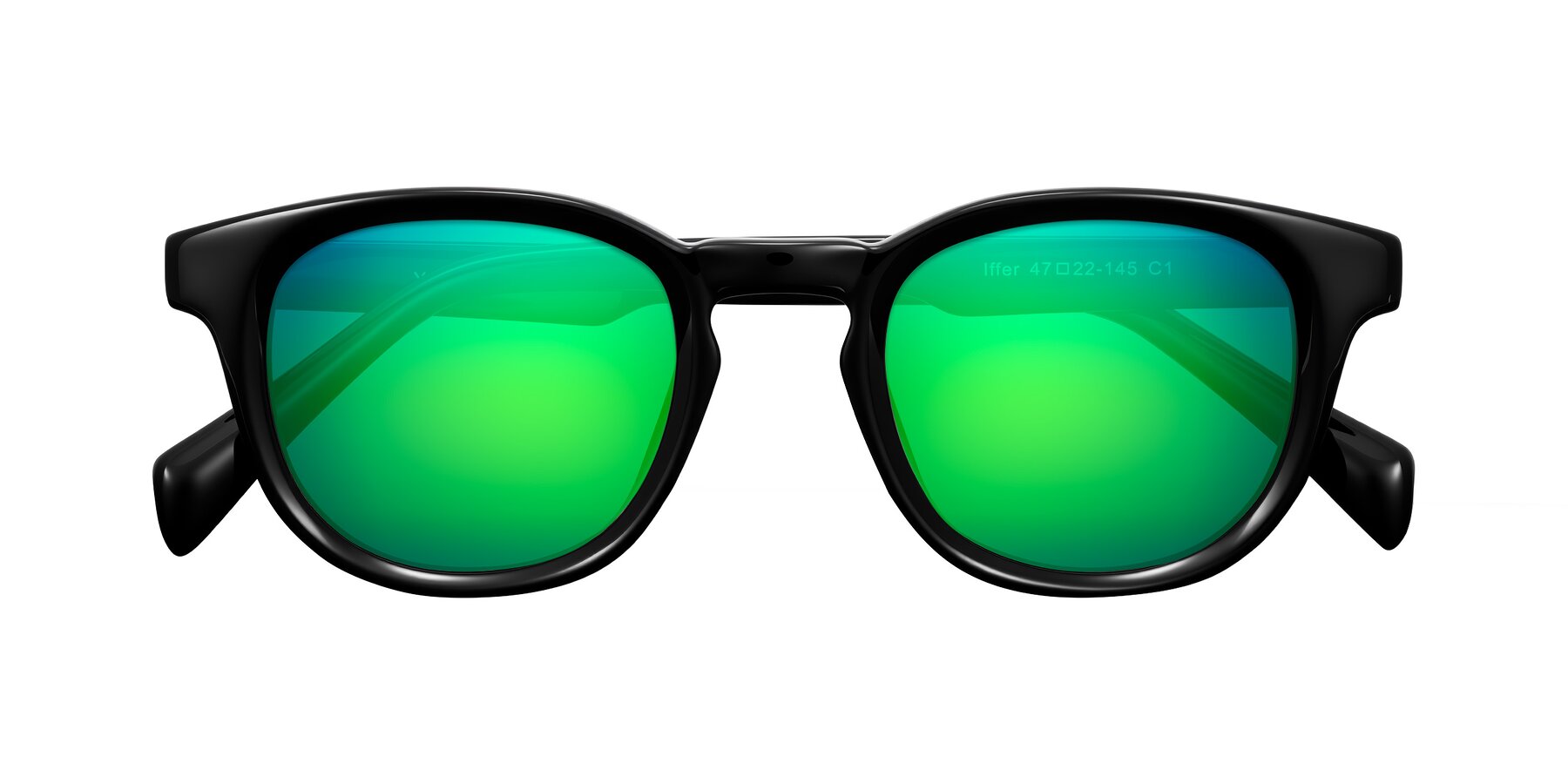 Folded Front of Iffer in Black with Green Mirrored Lenses