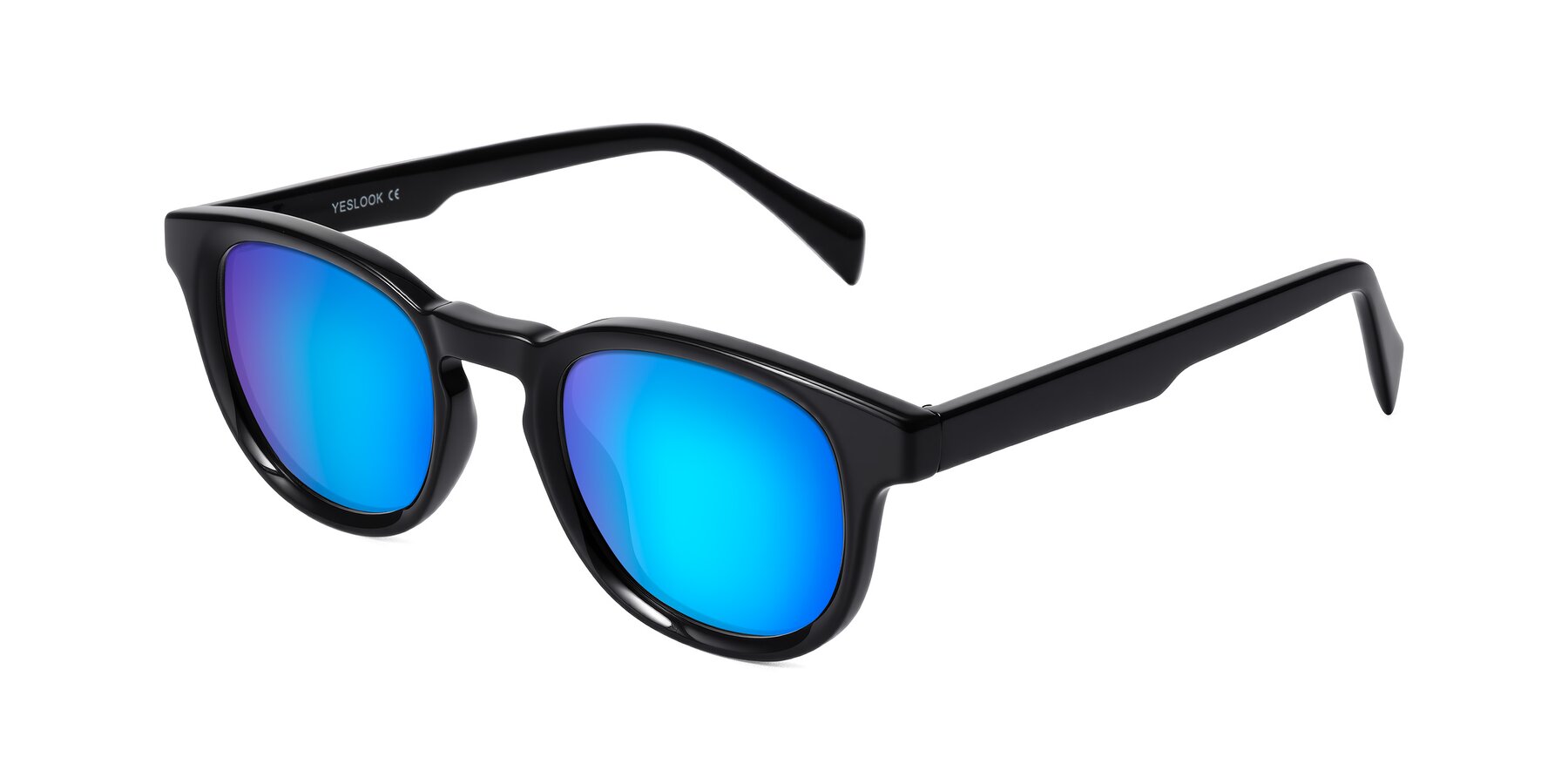 Angle of Iffer in Black with Blue Mirrored Lenses