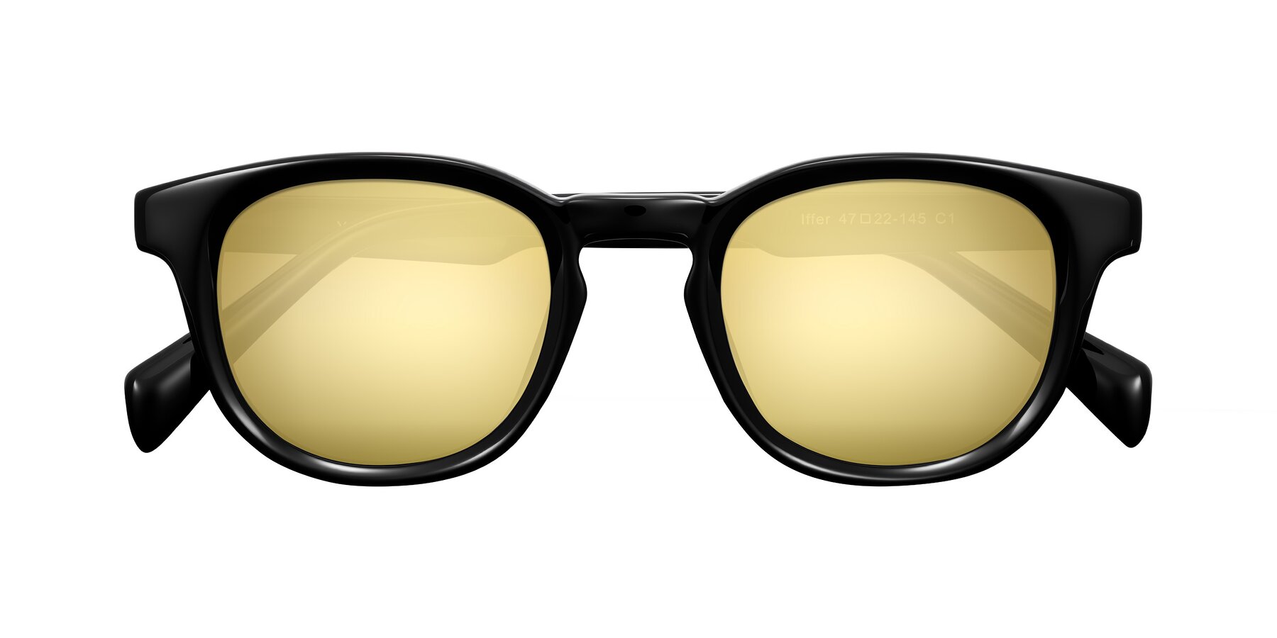 Folded Front of Iffer in Black with Gold Mirrored Lenses