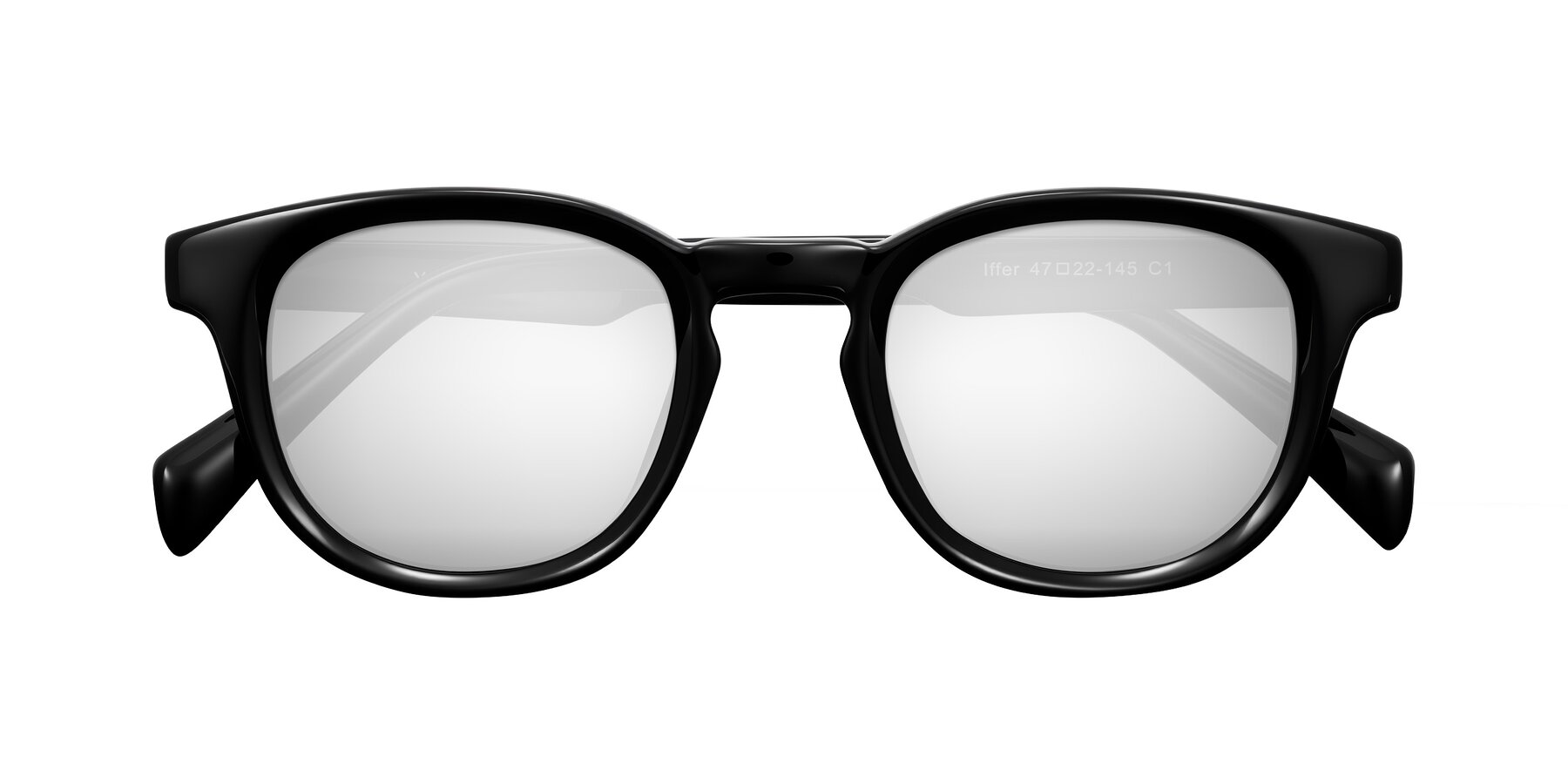 Folded Front of Iffer in Black with Silver Mirrored Lenses