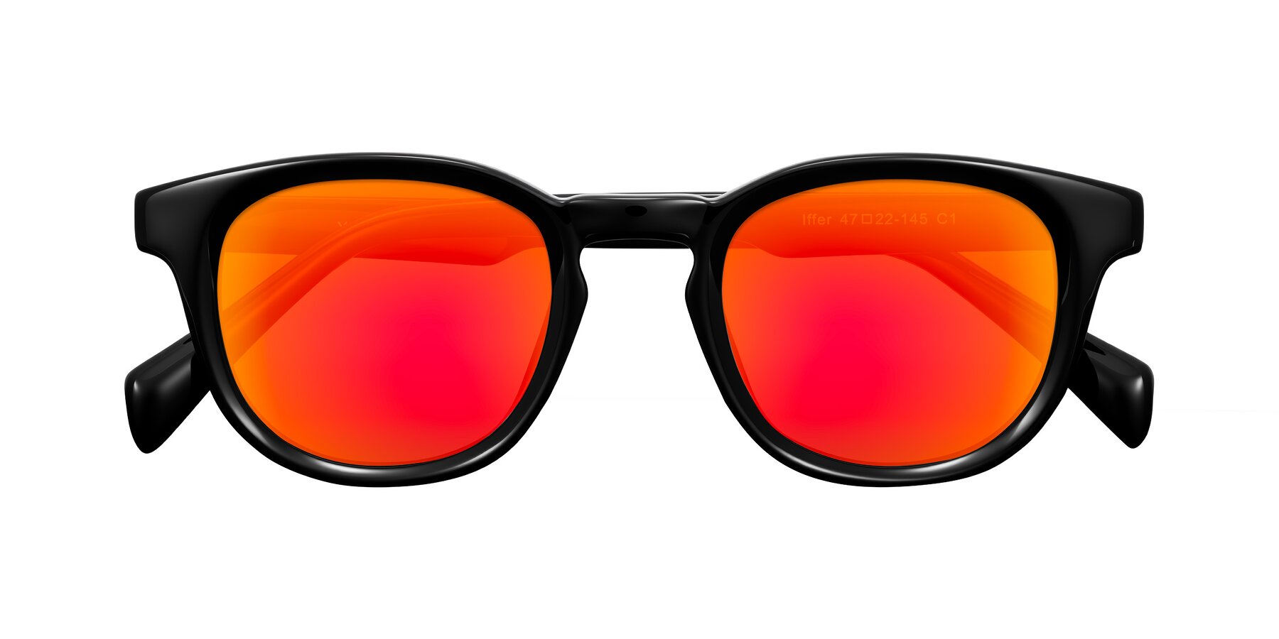 Folded Front of Iffer in Black with Red Gold Mirrored Lenses