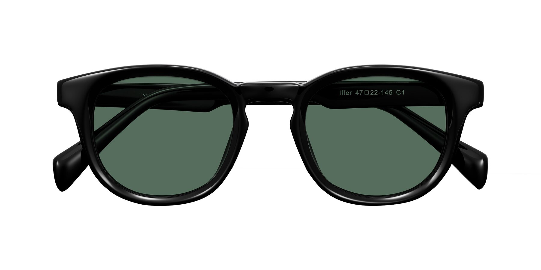 Folded Front of Iffer in Black with Green Polarized Lenses