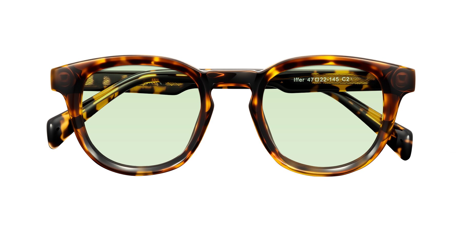 Folded Front of Iffer in Tortoise with Light Green Tinted Lenses