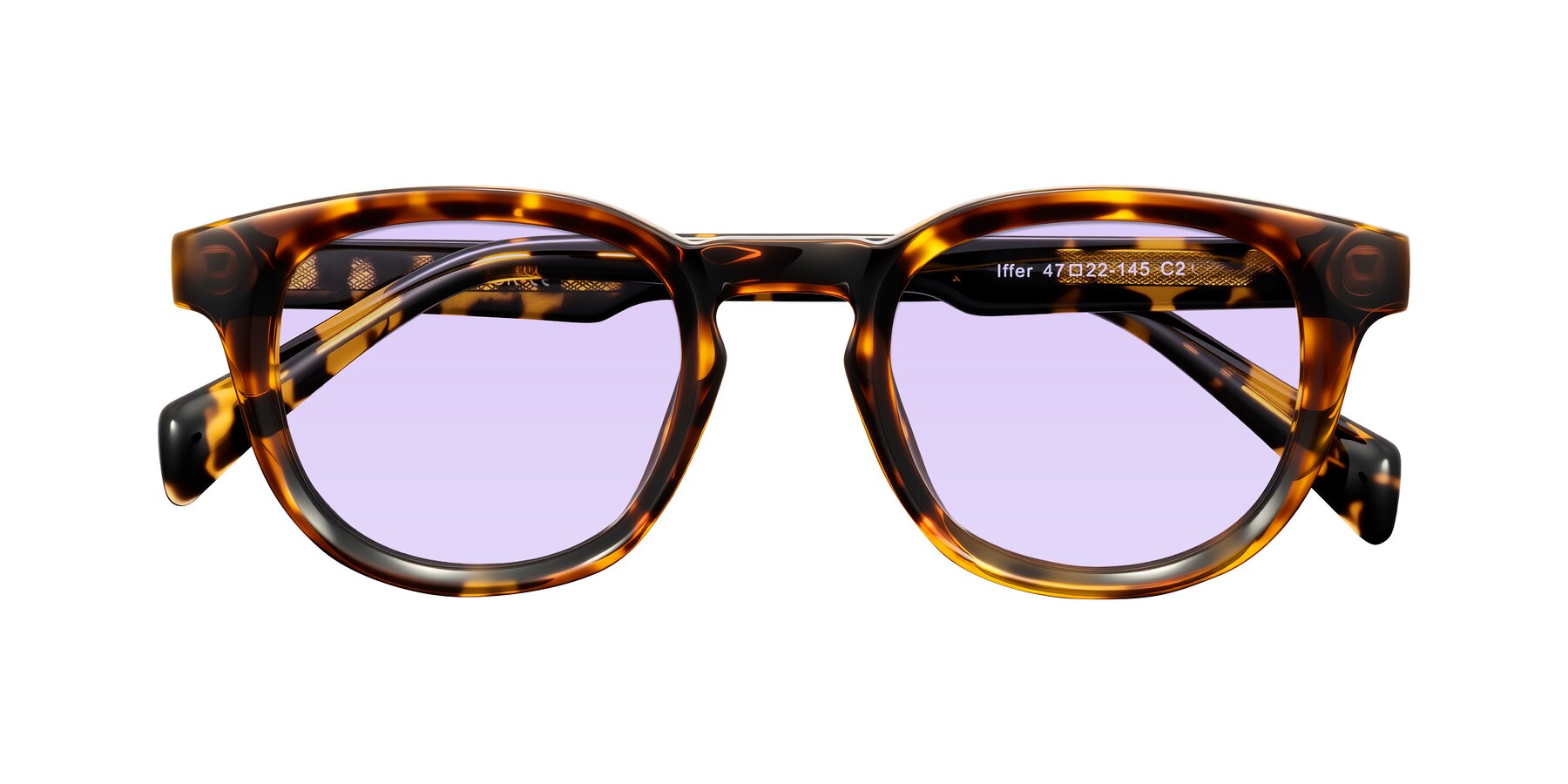 Folded Front of Iffer in Tortoise with Light Purple Tinted Lenses