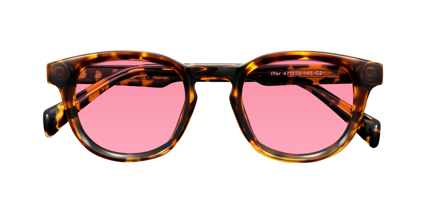 Folded Front of Iffer in Tortoise with Pink Tinted Lenses