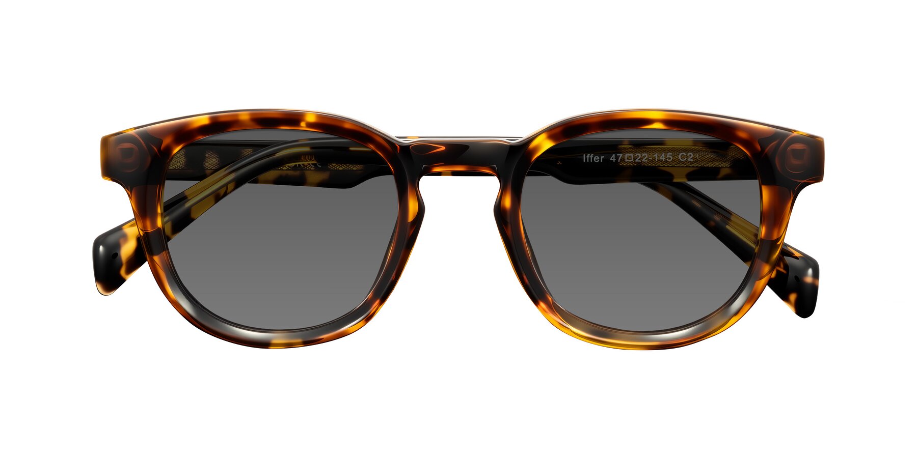 Folded Front of Iffer in Tortoise with Medium Gray Tinted Lenses