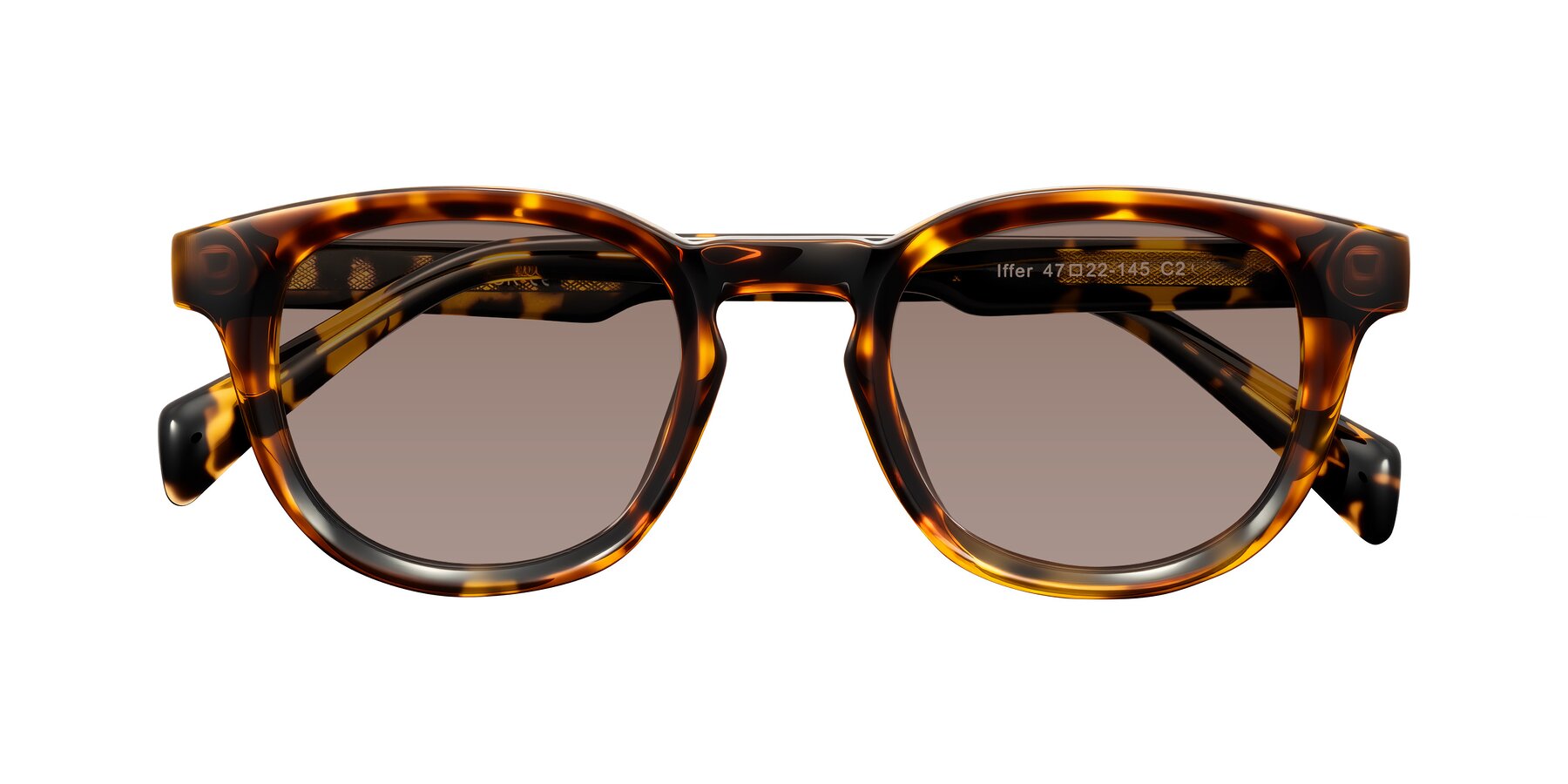 Folded Front of Iffer in Tortoise with Medium Brown Tinted Lenses