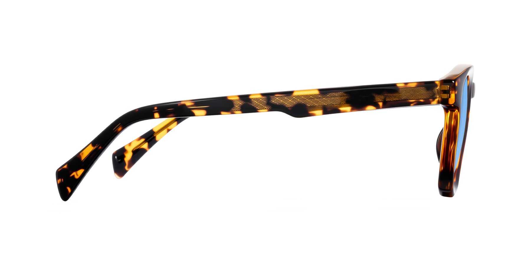 Side of Iffer in Tortoise with Medium Blue Tinted Lenses