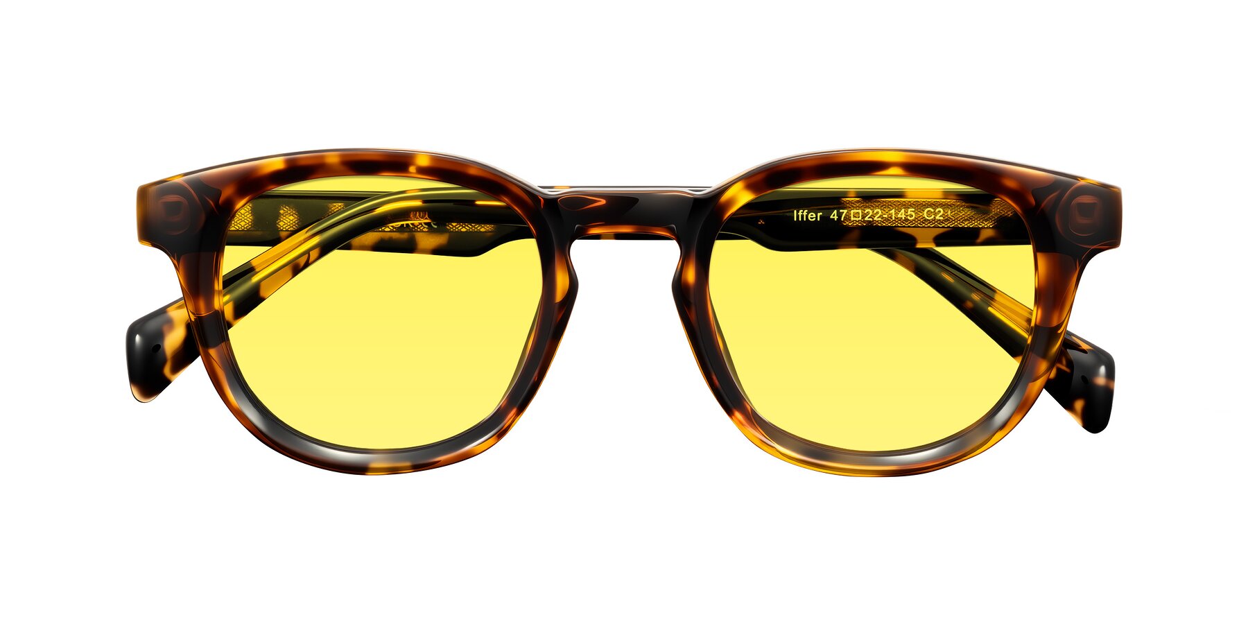 Folded Front of Iffer in Tortoise with Medium Yellow Tinted Lenses