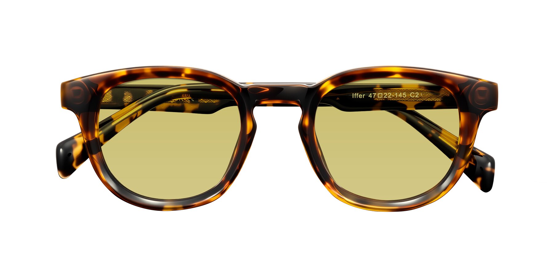 Folded Front of Iffer in Tortoise with Medium Champagne Tinted Lenses